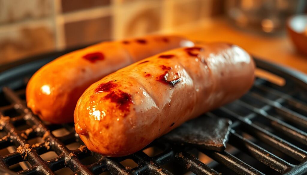 grilling English breakfast sausages