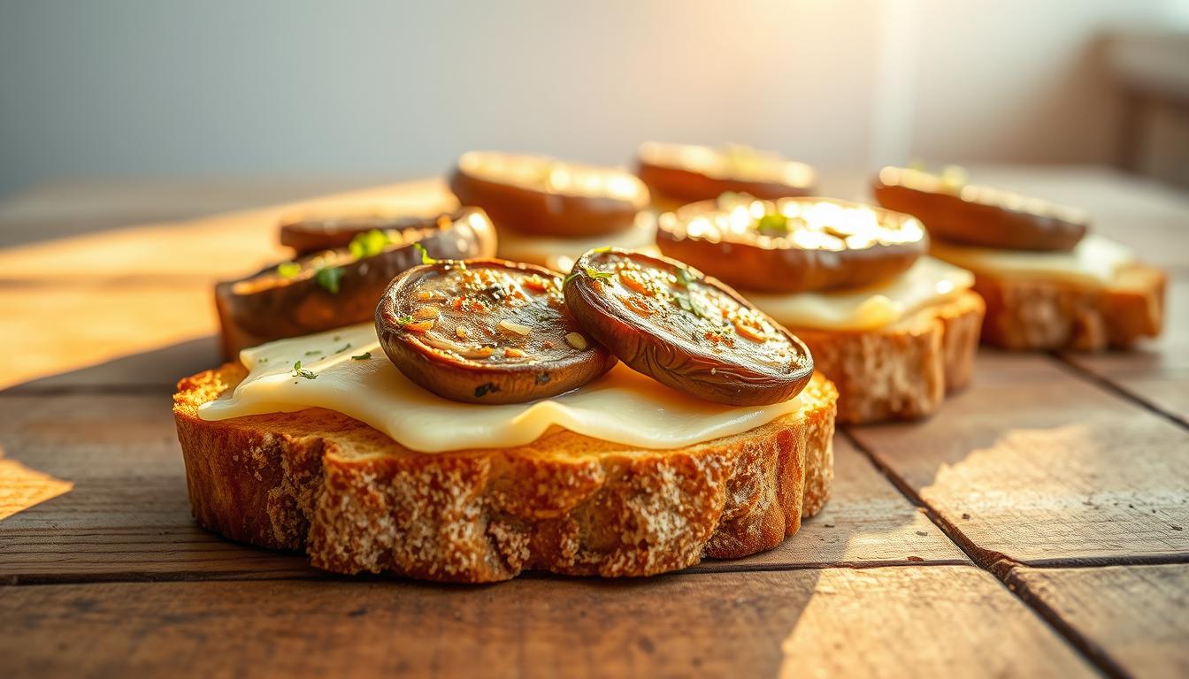 Vegan Bread Toast with Portobello Mushrooms and Cheese